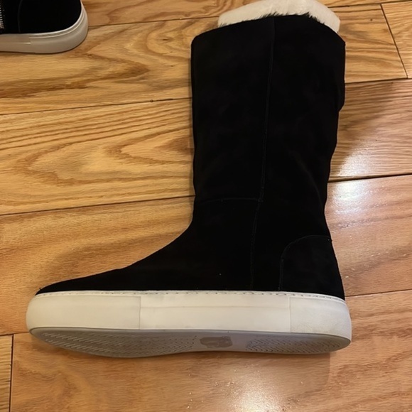 J Slides Antonia Black Suede faux Fur Boots Sz 10 - Picture 7 of 15